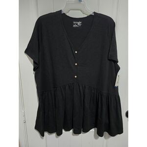 Terra & Sky Womens 3X 24W 26W Black Top Shirt NwT New